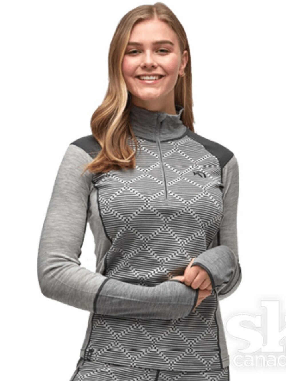 Traa Rett Half Zip Base Layer Merino Wool Blend Gray Quarter Zip